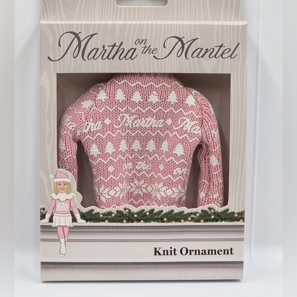 Martha on the Mantle Pink and White Knit Sweater Christmas Ornament NEW